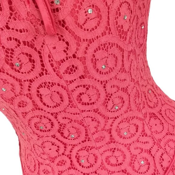 Vintage 50s Lace Rhinestone Short Sleeve Dress Size 11 A Line Miss Jane Junior - Picture 14 of 15